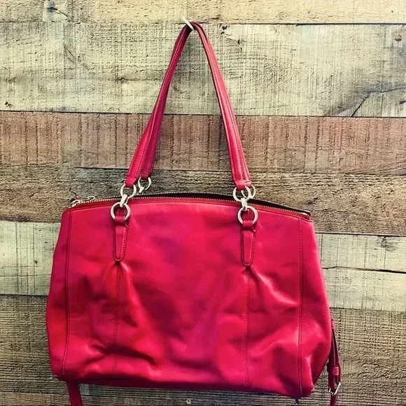 Coach Red Leather Large Christie Carryall Tote - Picture 4 of 14